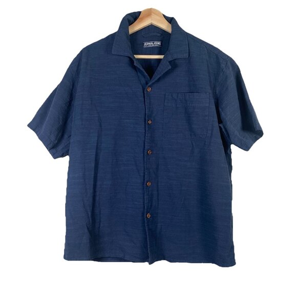 PJ Paul Jones Shirt Mens M Short Sleeve Texture Button Up Preppy Navy Blue Beach - Picture 1 of 9